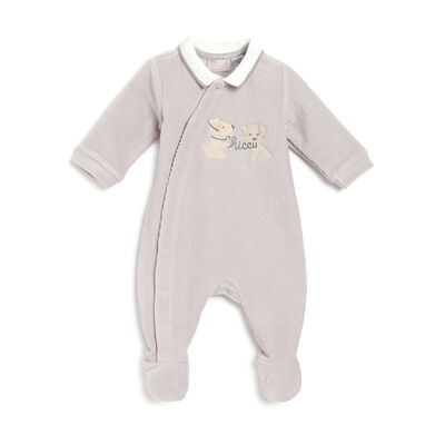 Boys Light Grey Applique Front Opening Babysuit